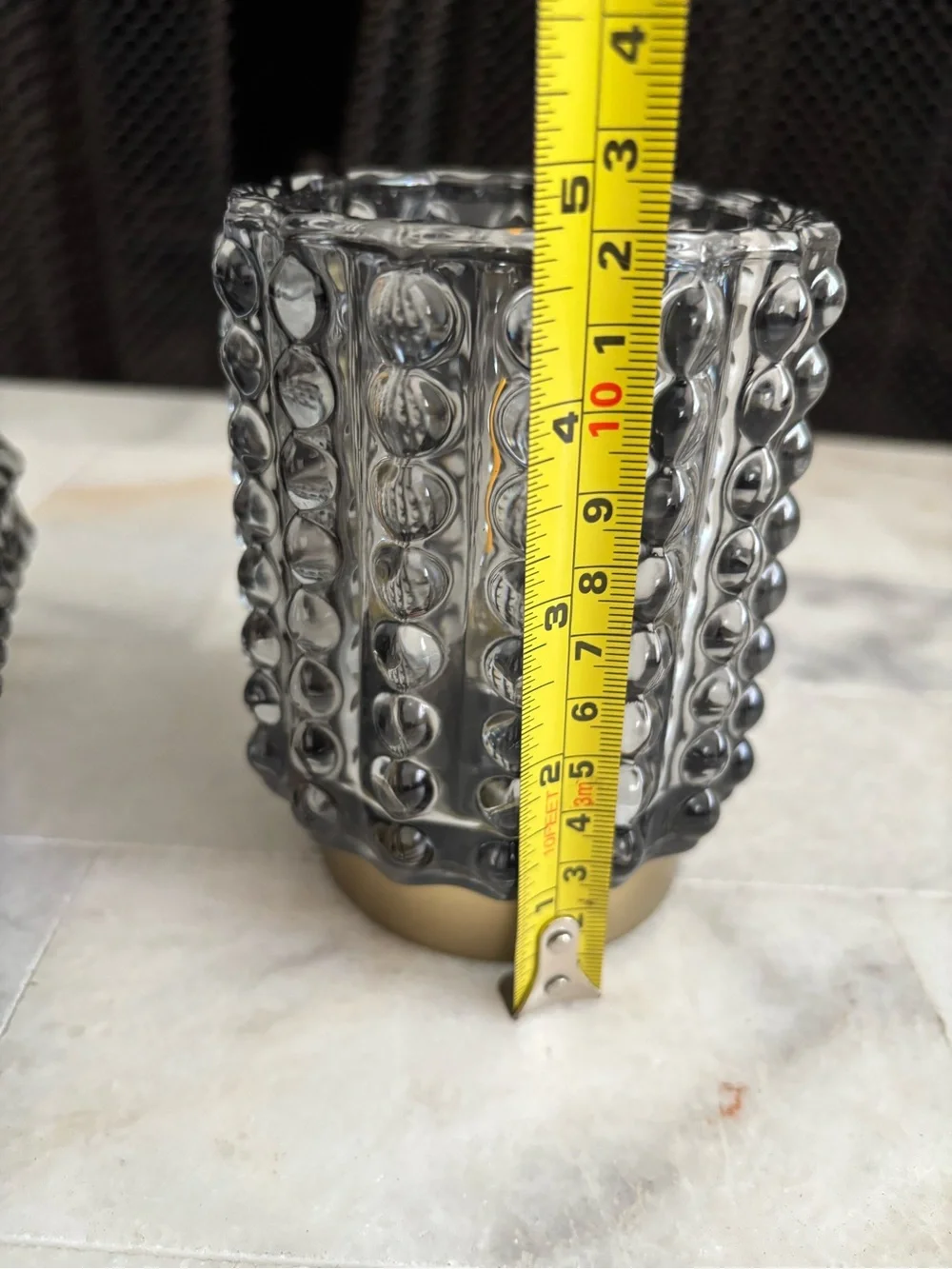 Crystal Beaded Glass Votive Candle Holders - with gold accent bottom.